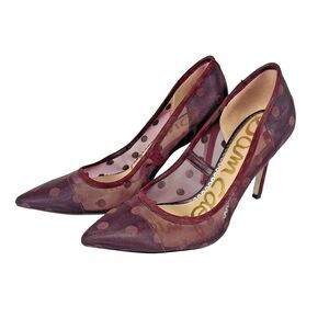 Sam Edelman Hazel Pumps Heels Polka Dots Mesh Shoes Burgundy Red Women 5.5